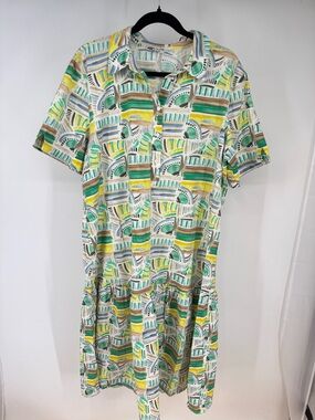 Love My Body European Summer Abstract Print Short Sleeve Collared Dress